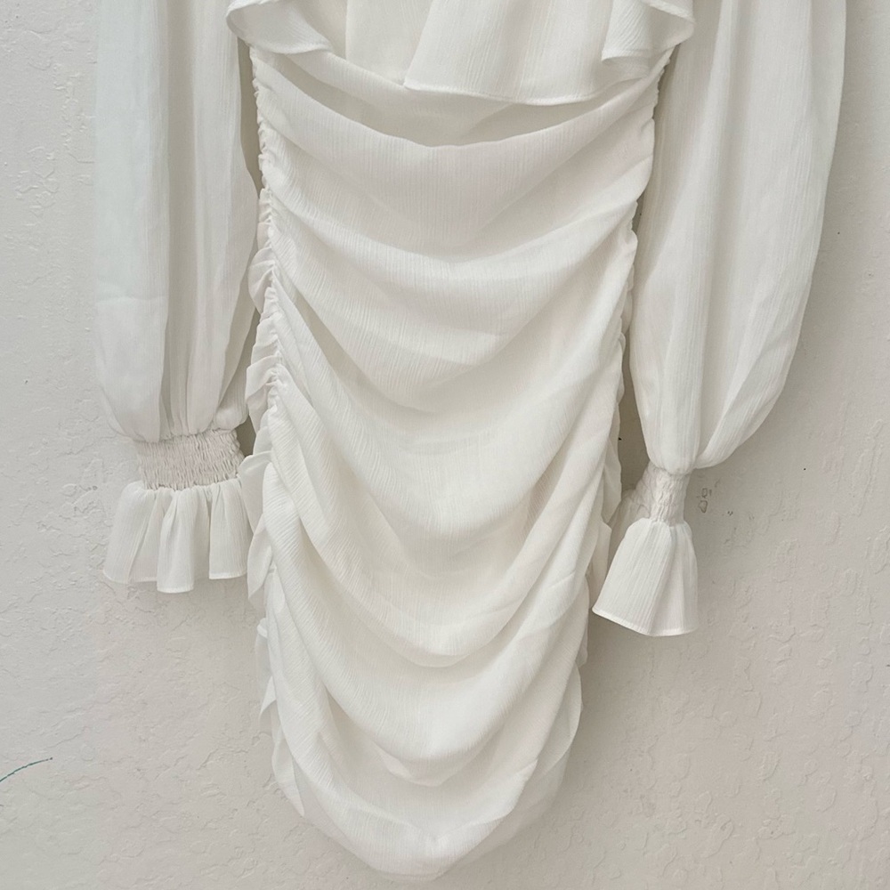 REVOLVE Camila Coelho Valerie Mini Dress XS White Ruffle Bodycon - Picture 4 of 5